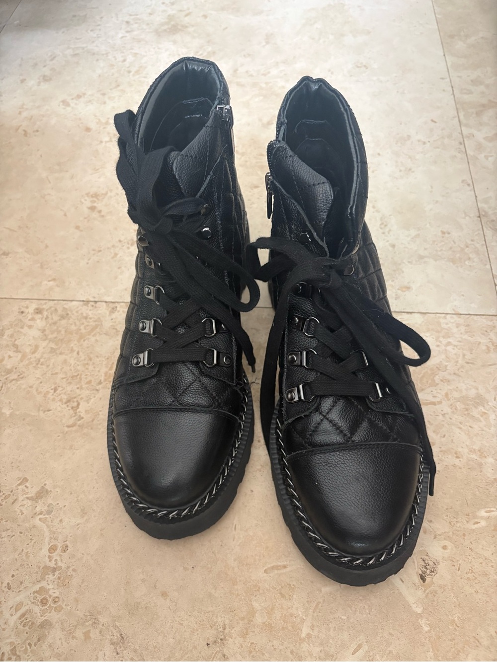 Vince Camuto Black Quilted Leather Combat Boots